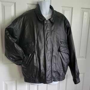 American Outerwear genuine leather black coat with removable lining‎ men's XLT